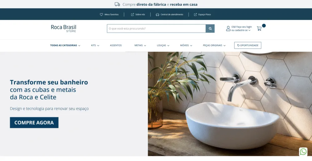 Loja Roca Brasil desenvolvida em Magento 2 pela Inventando Sites